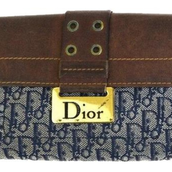 DIOR Trotter Logo Print Canvas Brown w Gold Accent - Picture 1 of 6